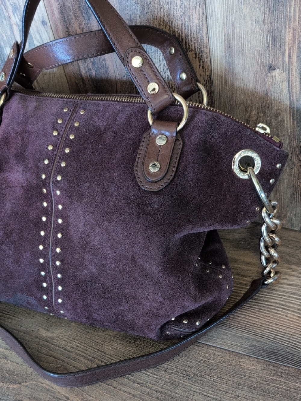 Michael Kors Astor Purple Suede Studded Hobo Shoulder Bag                   M352 - Picture 3 of 14